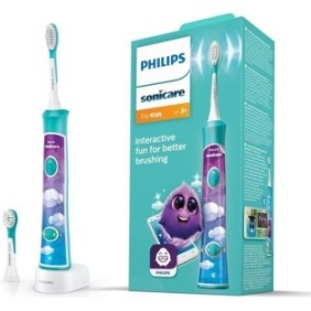 Brosse a dents électrique connectée PHILIPS SONICARE HX6322/04 pour enfant  (2 modes 3+ et 7+ - Bleu turquoise)  2 tetes de bros