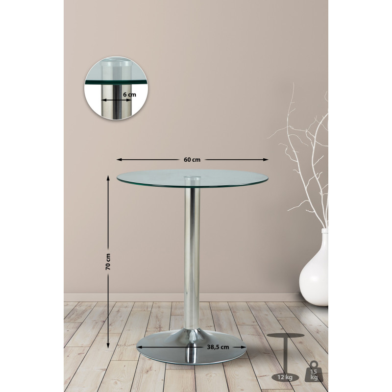 Table en verre 70 cm verre transparent