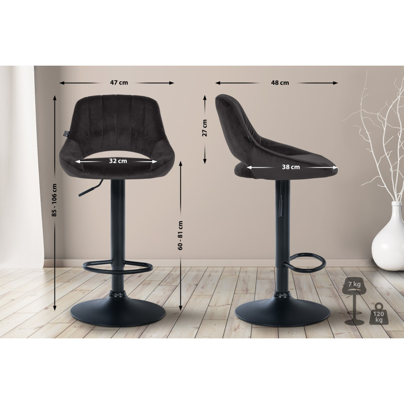 Lot de 2 tabourets de bar Milet velours B noir
