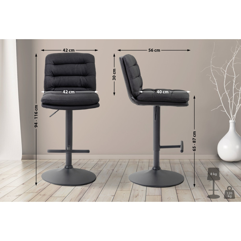 Tabouret de bar Damar tissu noir