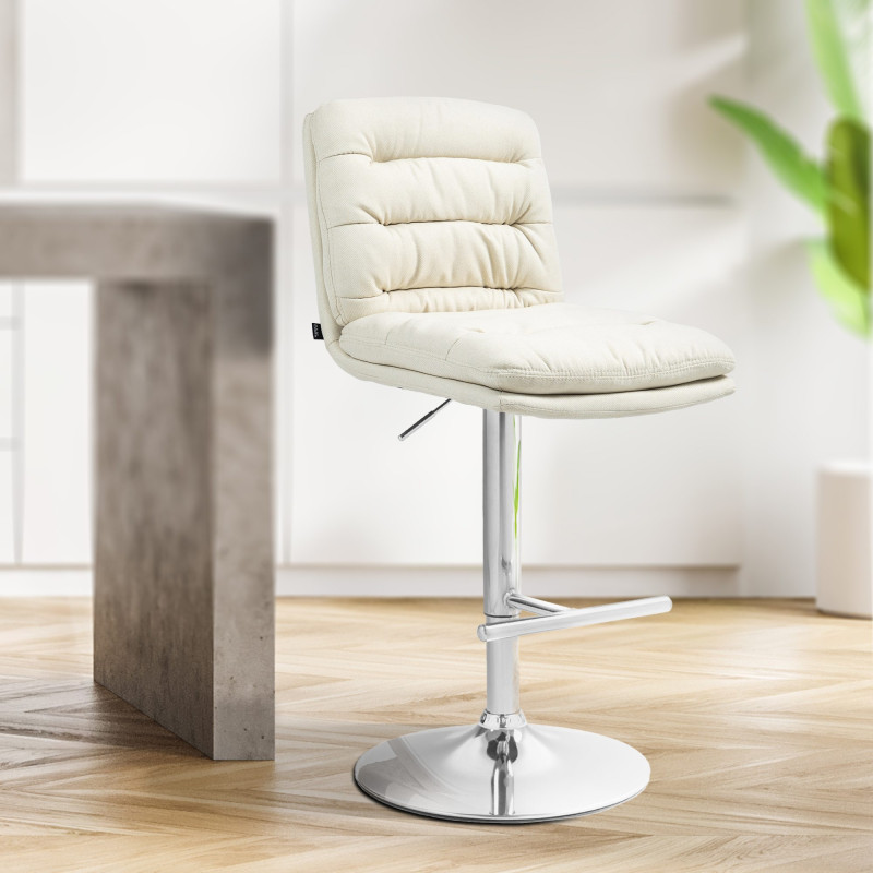 Tabouret de bar Damar tissu chromé crème