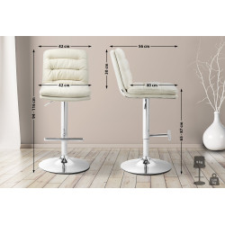 Tabouret de bar Damar tissu chromé crème