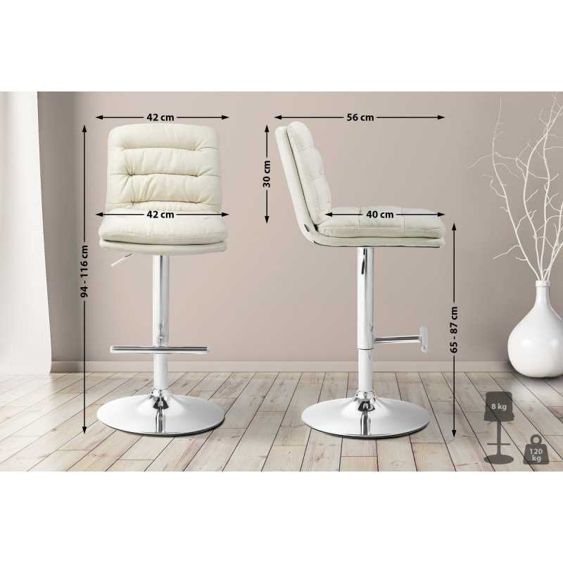 Tabouret de bar Damar tissu chromé crème