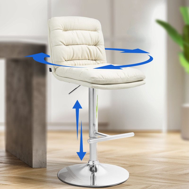 Tabouret de bar Damar tissu chromé crème