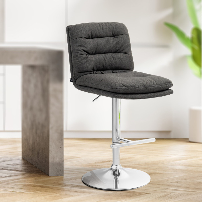 Tabouret de bar Damar tissu chromé gris foncé