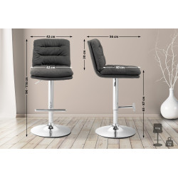 Tabouret de bar Damar tissu chromé gris foncé