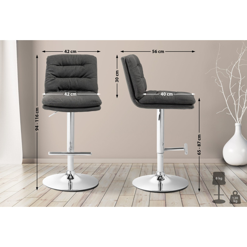Tabouret de bar Damar tissu chromé gris foncé