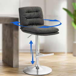 Tabouret de bar Damar tissu chromé gris foncé