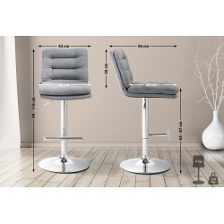 Tabouret de bar Damar tissu chromé gris
