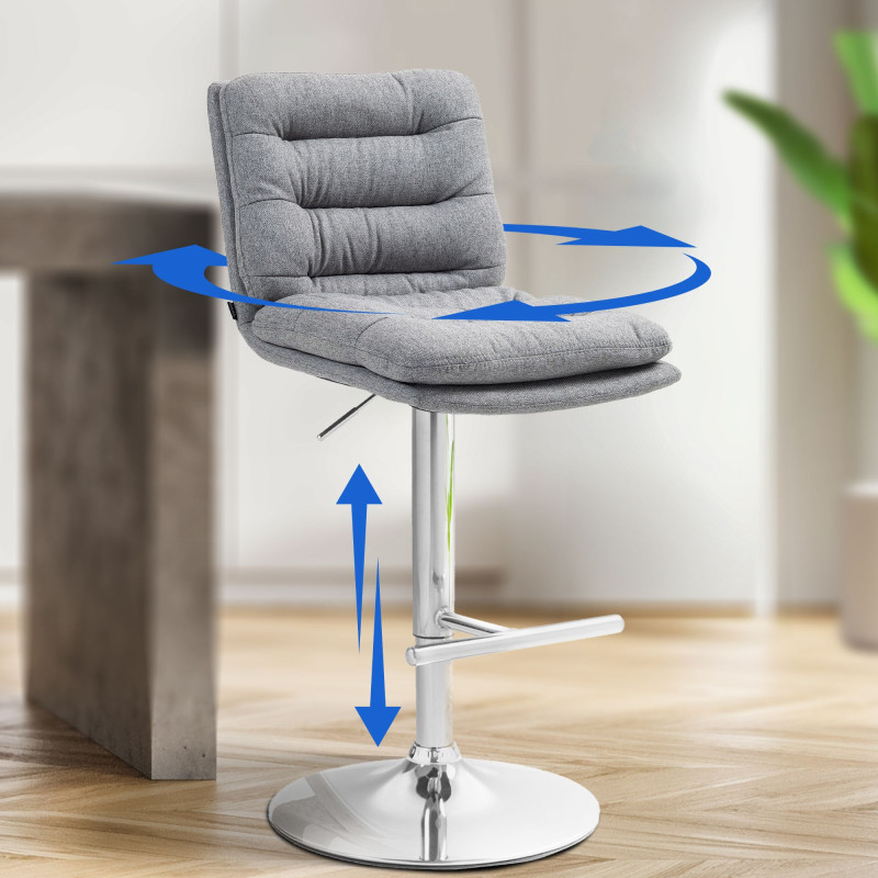 Tabouret de bar Damar tissu chromé gris