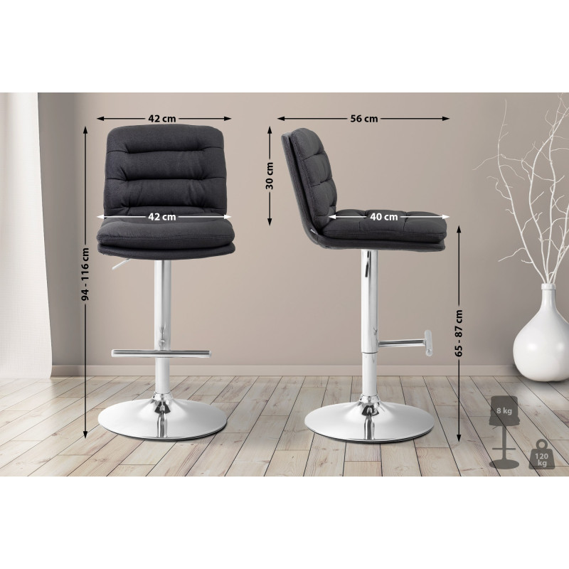 Tabouret de bar Damar tissu chromé noir