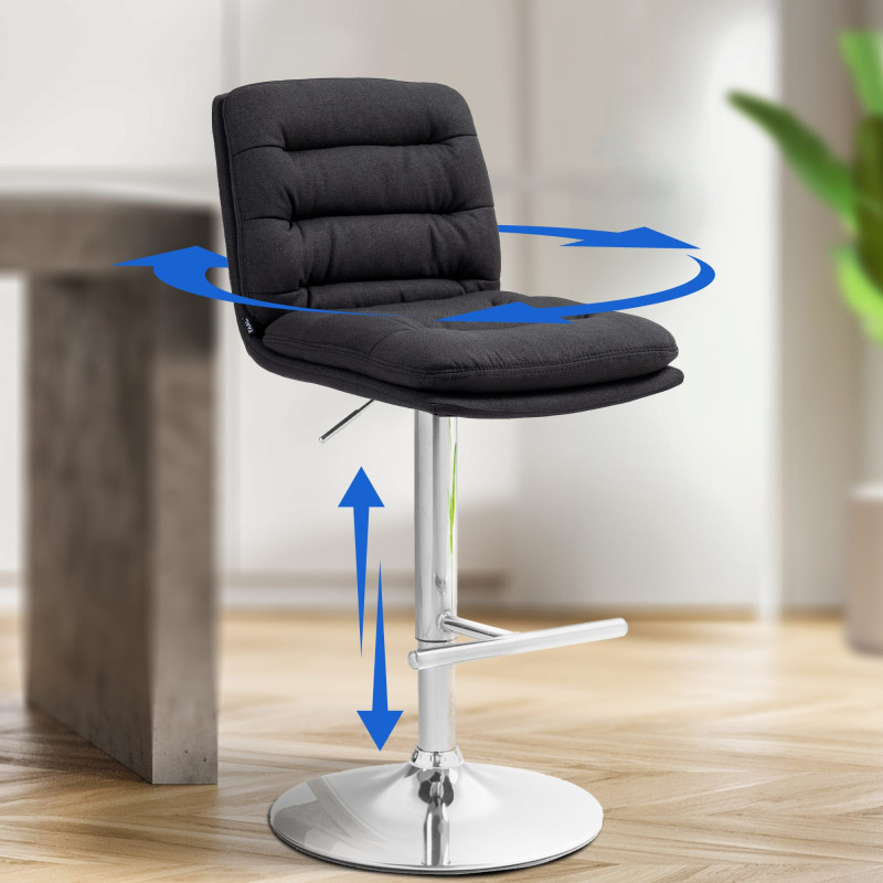 Tabouret de bar Damar tissu chromé noir