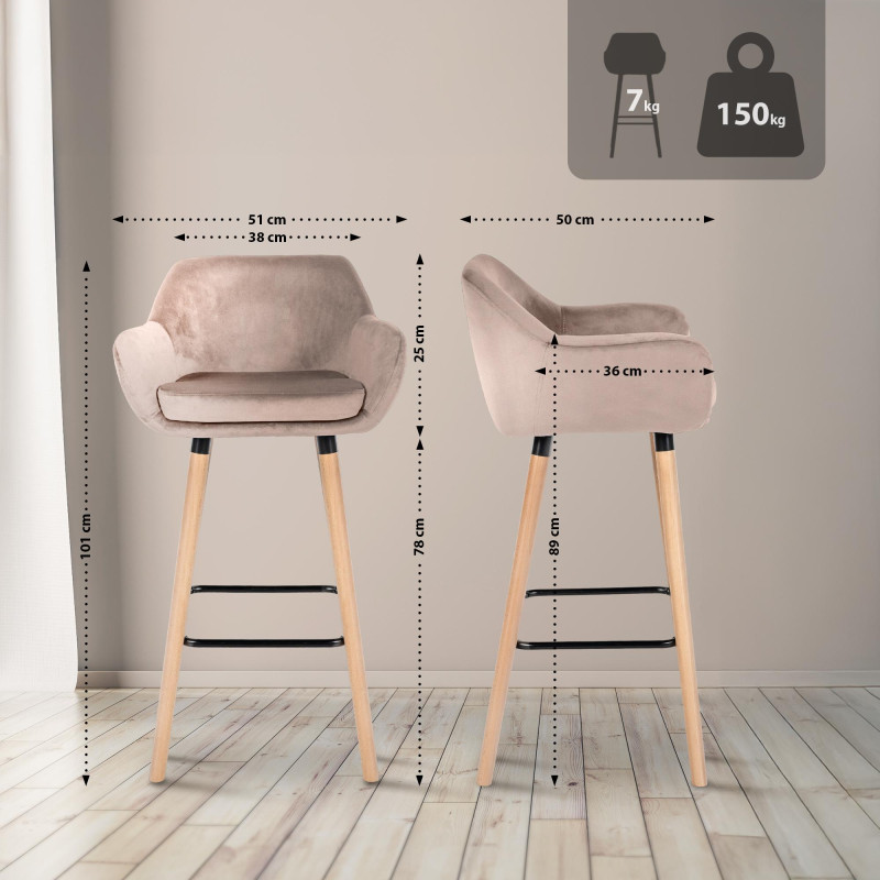 Tabouret de bar Grant velours gris clair