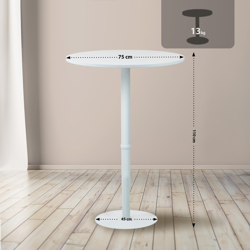 Table de bar ronde Hereford 75 cm blanc/blanc