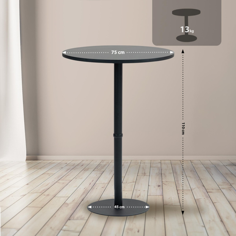 Table de bar ronde Hereford 75 cm noir/noir