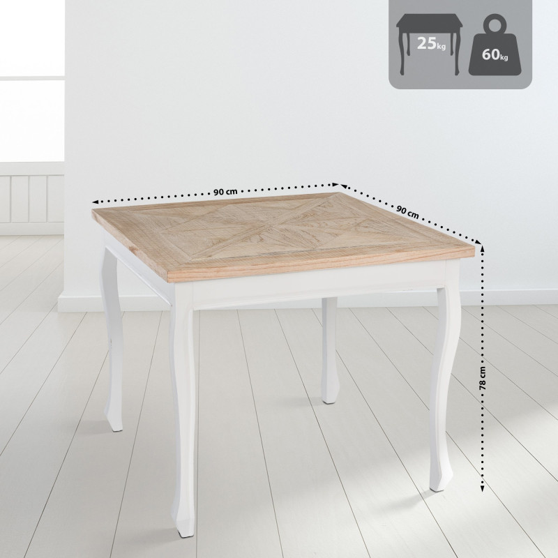 Table à manger carrée Lindon naturel/blanc