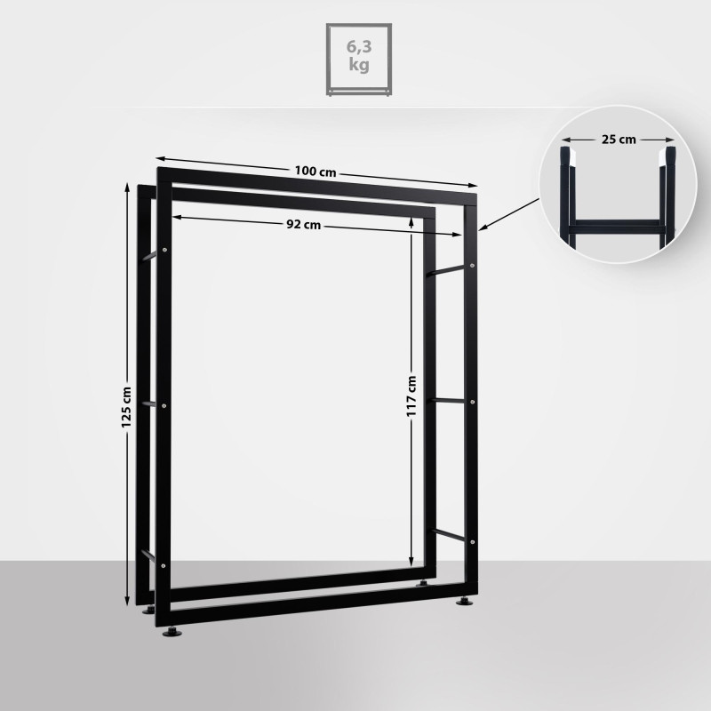 Porte-bûches Keri V2 25x100x125 noir