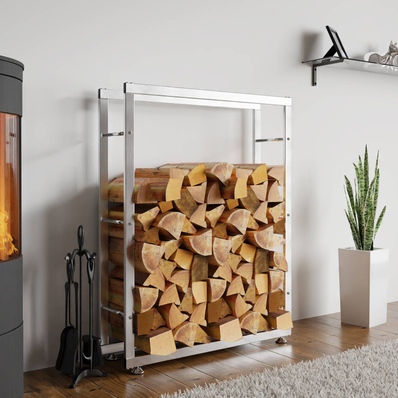 Porte-bûches de cheminée Keri V2 25x80x125 cm acier inoxydable