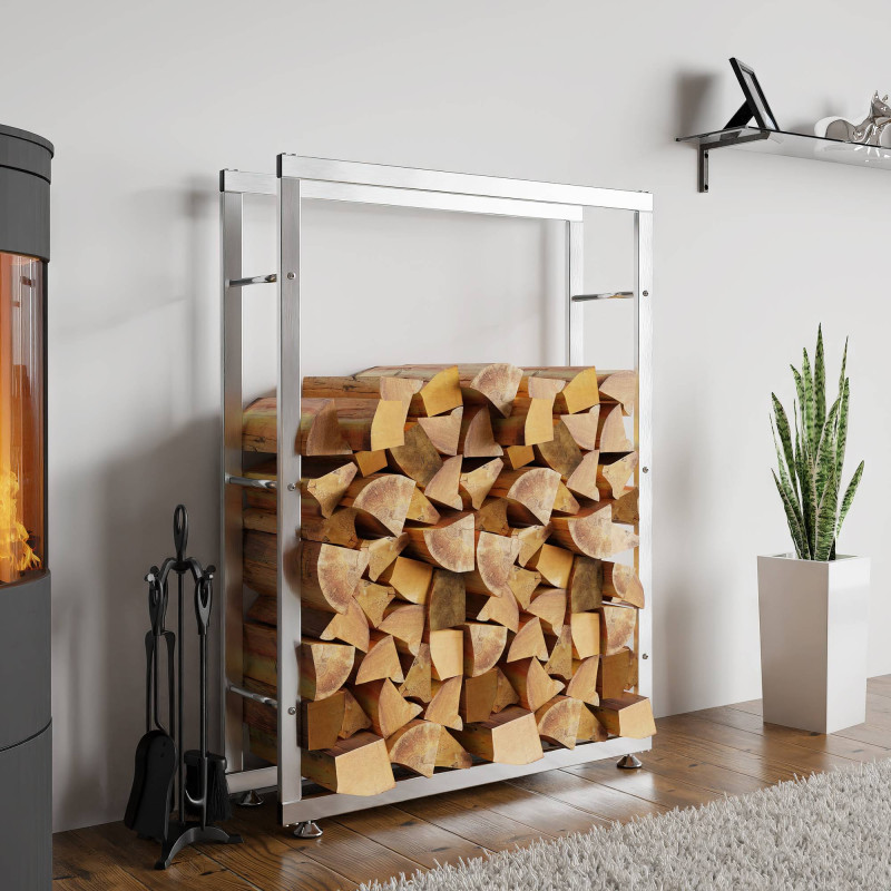 Porte-bûches de cheminée Keri V2 25x80x150 cm acier inoxydable