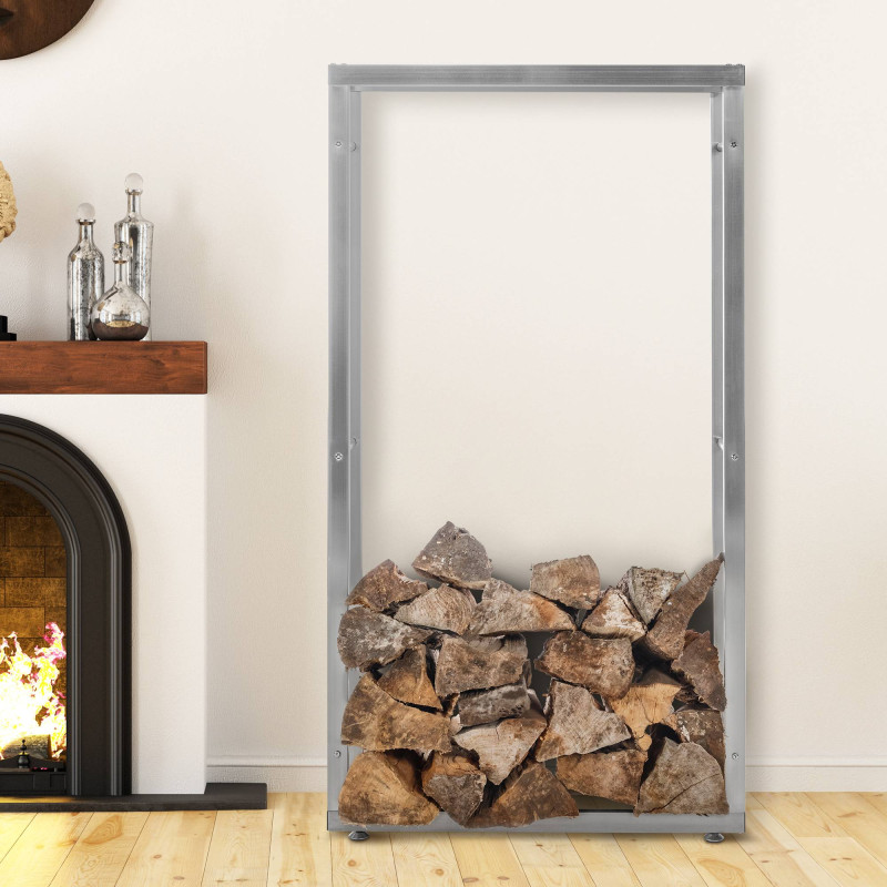 Porte-bûches de cheminée Keri V2 25x80x150 cm acier inoxydable