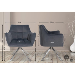 Chaise de salle à manger suspendue, velours, acier inoxydable, gris foncé