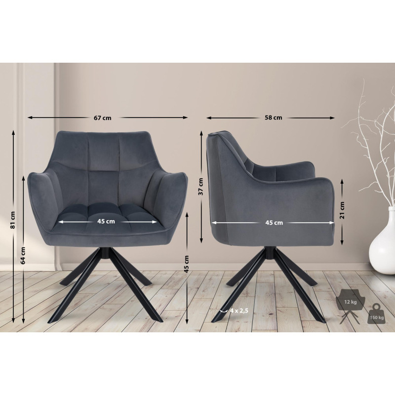 Fauteuil de salle à manger suspendu en velours, noir et gris foncé