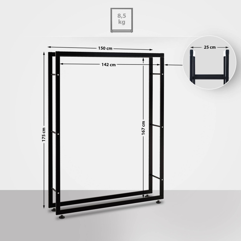 Porte-bûches de cheminée Keri V2 25x150x175 cm noir