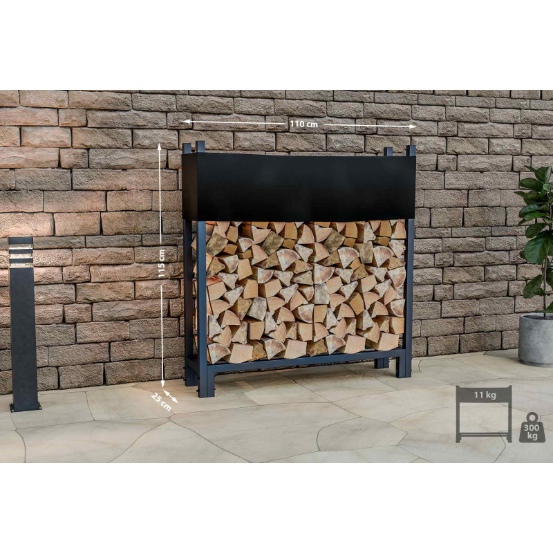 Porte-bûches de cheminée + bâche Martin 25x110x115 cm anthracite