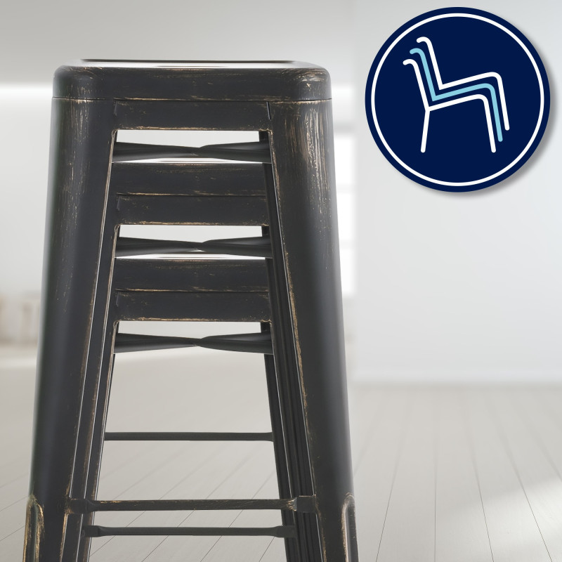 Banqueta de bar Joshua, estilo antigo, preta e dourada.