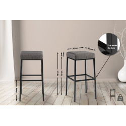 Tabouret de bar Montreal B80, tissu gris