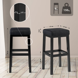 Tabouret de bar Taylor B80, tissu gris foncé