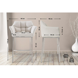 Tabouret de bar Damaso E en tissu avec piètement à 4 pieds, blanc