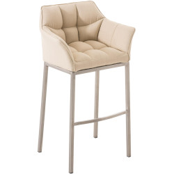 Sgabello da bar Damaso E, tessuto con struttura a 4 gambe, crema