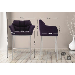 Tabouret de bar Damaso E, tissu, piètement à 4 pieds, violet