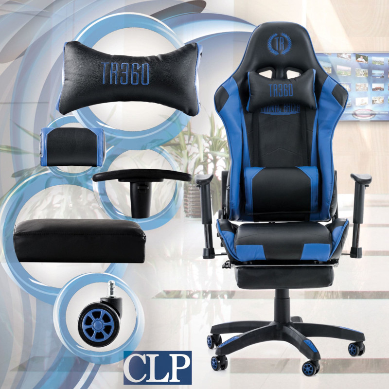 Chaise de bureau de course Turbo avec repose-pieds noir/bleu