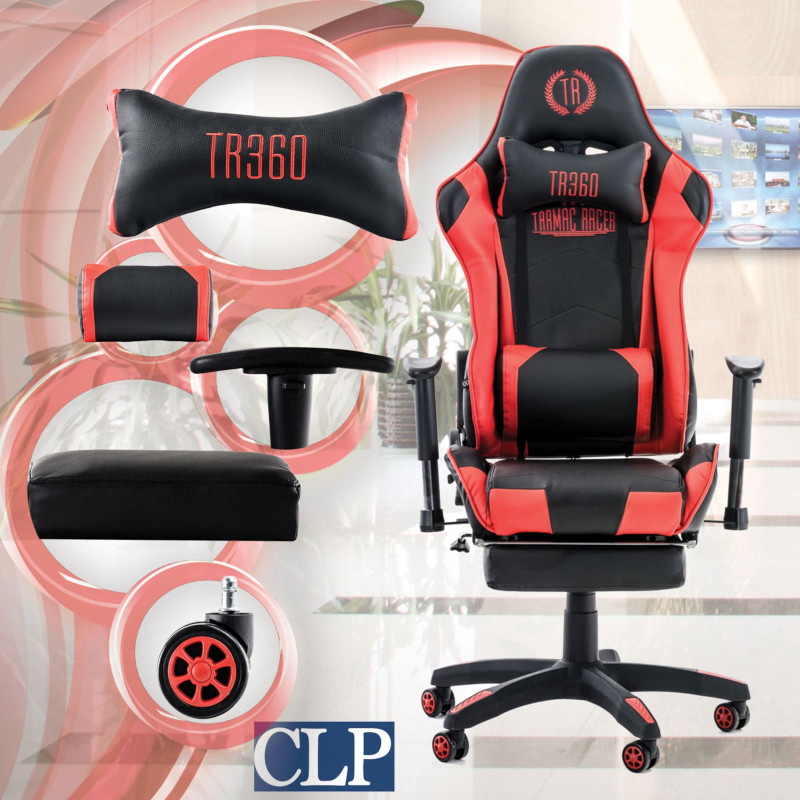 Chaise de bureau de course Turbo avec repose-pieds noir/rouge