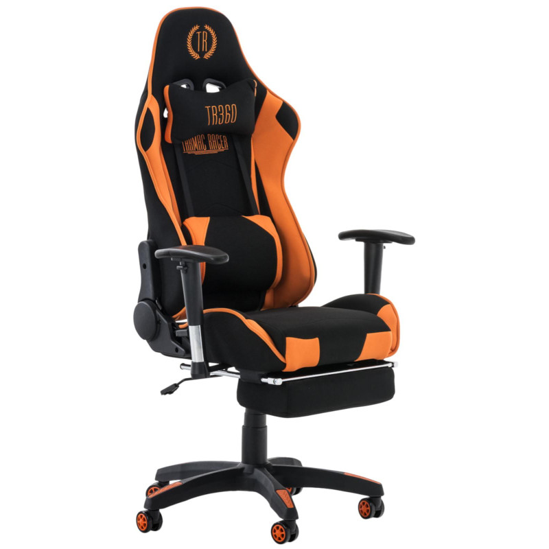 Chaise de bureau de course Turbo en tissu avec repose-pieds noir/orange