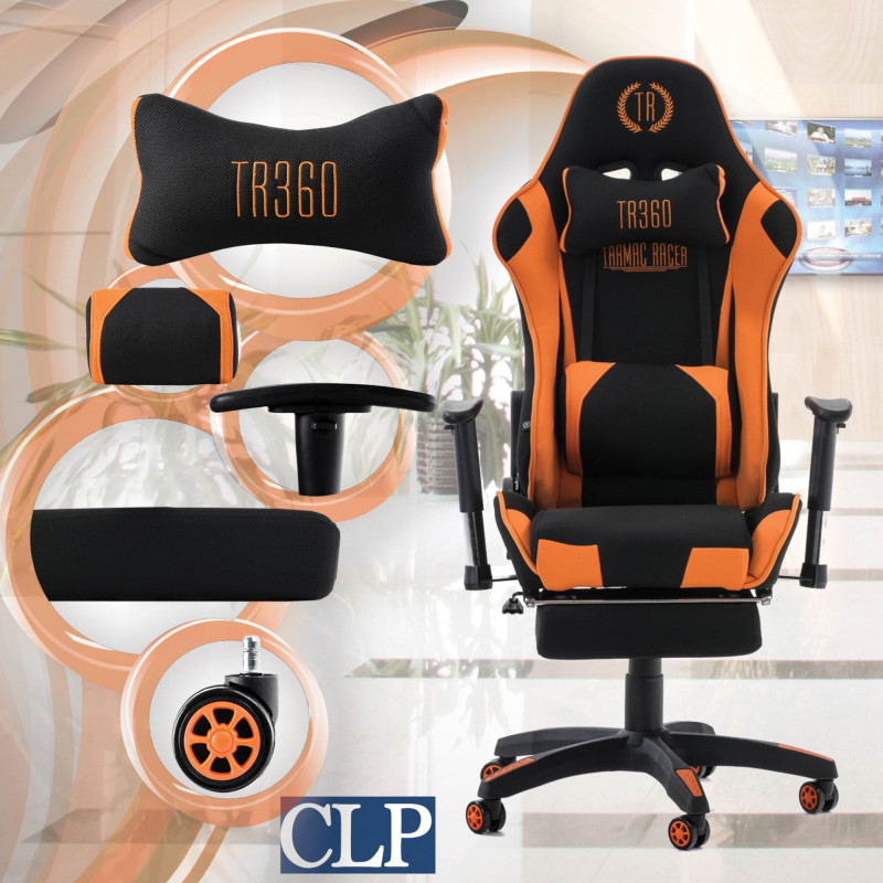 Chaise de bureau de course Turbo en tissu avec repose-pieds noir/orange