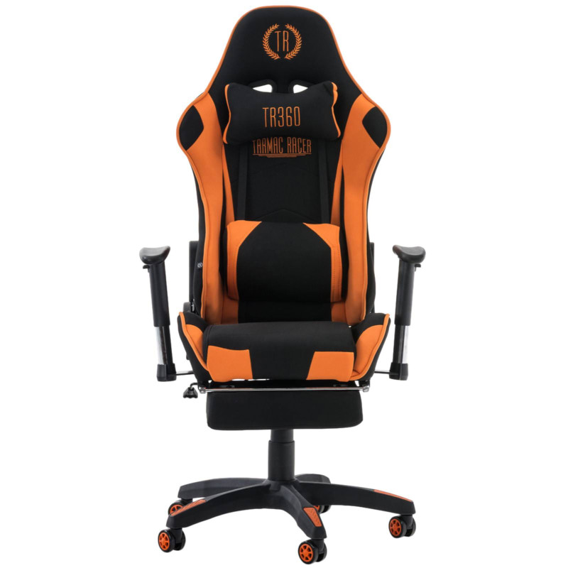Chaise de bureau de course Turbo en tissu avec repose-pieds noir/orange