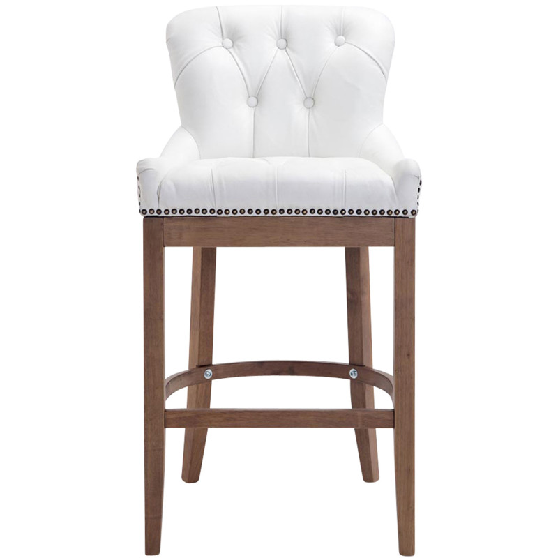 Sgabello da bar Lakewood in vera pelle, bianco chiaro anticato