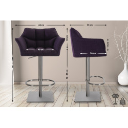 Tabouret de bar Damaso E, tissu violet