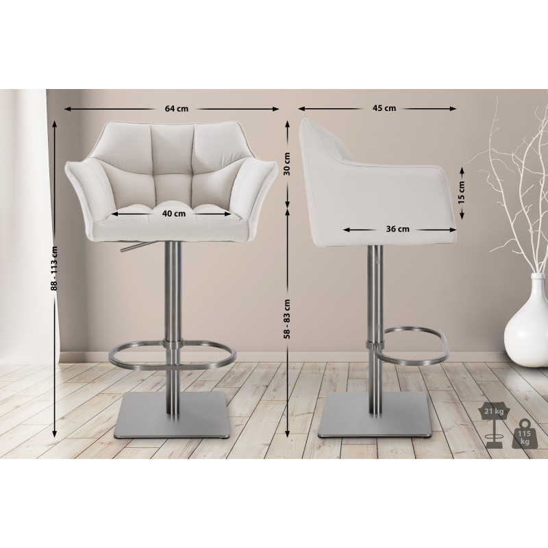 Tabouret de bar Damaso E, tissu blanc