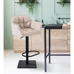 Tabouret de bar Damaso B, tissu ivoire