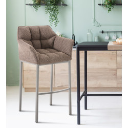 Tabouret de bar Damaso E, tissu avec piètement à 4 pieds, brun terre