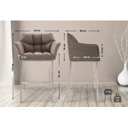 Tabouret de bar Damaso E, tissu avec piètement à 4 pieds, brun terre