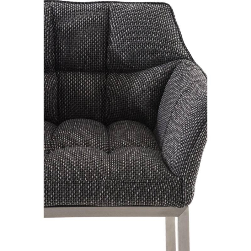 Tabouret de bar Damaso E en tissu, piètement à 4 pieds, gris titane