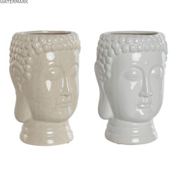 Cache-pot Home ESPRIT Blanc Beige Céramique 15 x 15 x 25 cm (2 Unités)