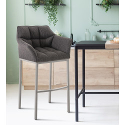 Tabouret de bar Damaso E en tissu, piètement à 4 pieds, gris titane