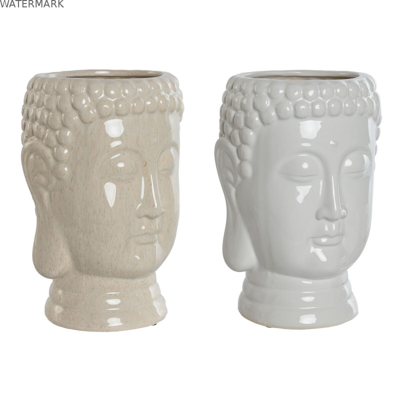 Cache-pot Home ESPRIT Blanc Beige Céramique 15 x 15 x 25 cm (2 Unités)