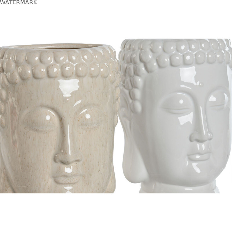 Cache-pot Home ESPRIT Blanc Beige Céramique 15 x 15 x 25 cm (2 Unités)
